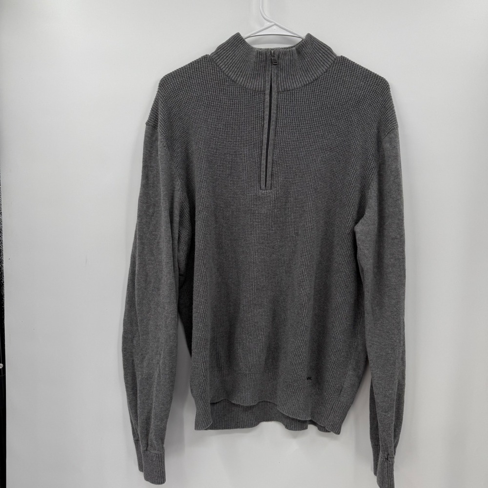 Michael Kors Mens Gray‎ Waffle Knit 1/4 Zip Pullover Sweater Size L